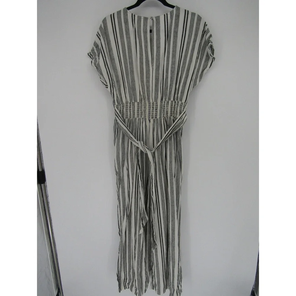 American Eagle Jumpsuit‎ Medium White Black Striped Linen Wide Leg Breathable